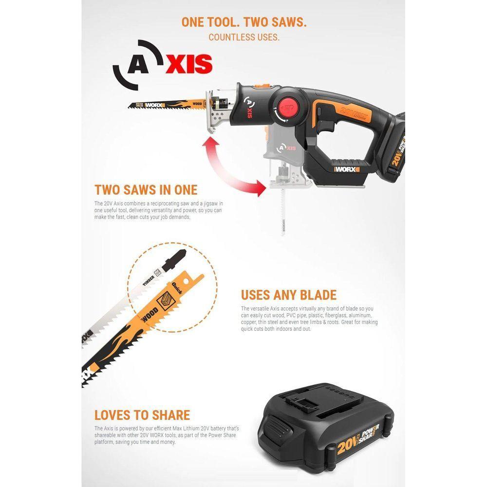 Worx WX550 20V (2in1 Saw) Cordless Reciprocating Saw / Jigsaw - Goldpeak Tools PH Worx Worx WX550 20V (2in1 Saw) Cordless Reciprocating Saw / Jigsaw - Goldpeak Tools PH Worx